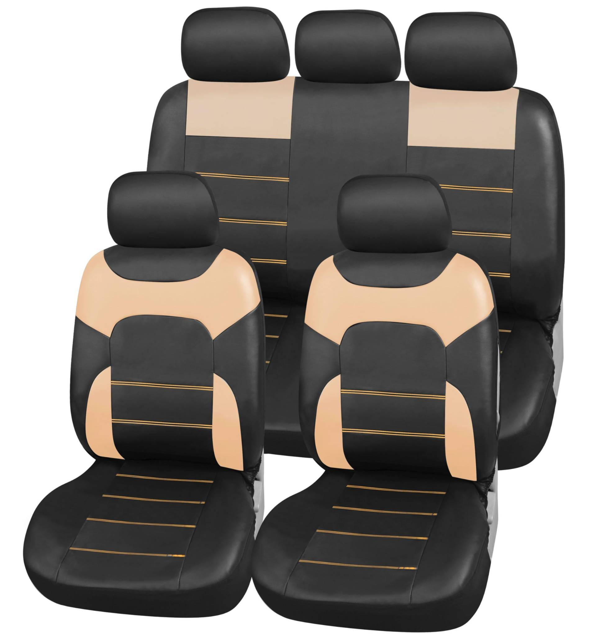 Upgrade4cars Auto-Sitzbezüge Beige Leder-Optik | Universal Auto-Sitzschoner Set für Sommer & Winter | Kunstleder Auto-Schonbezüge für die Vordersitze & Rückbank von Upgrade4cars