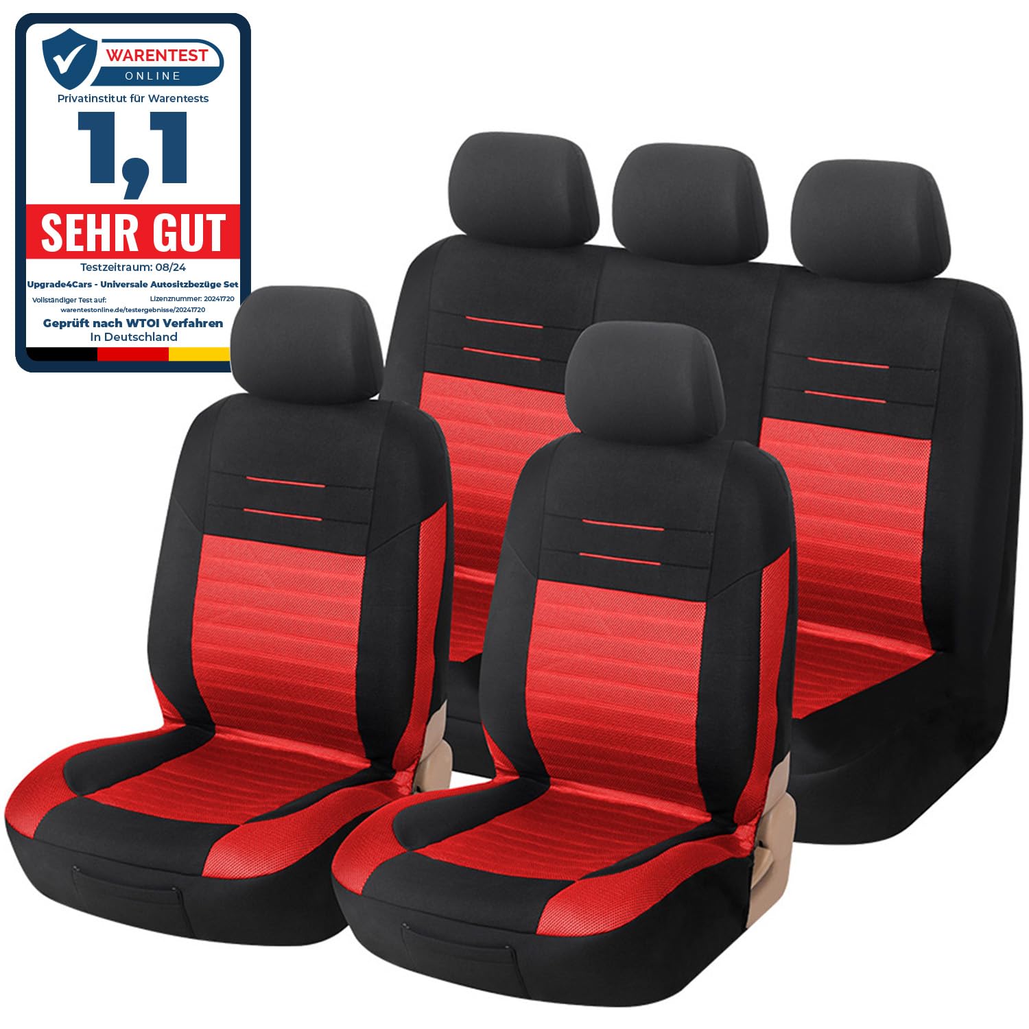 Upgrade4cars Auto-Sitzbezüge Rot Schwarz | Auto-Schonbezüge Set für Vordersitze & Rückbank | Auto-Sitzbezug Universal von Upgrade4cars