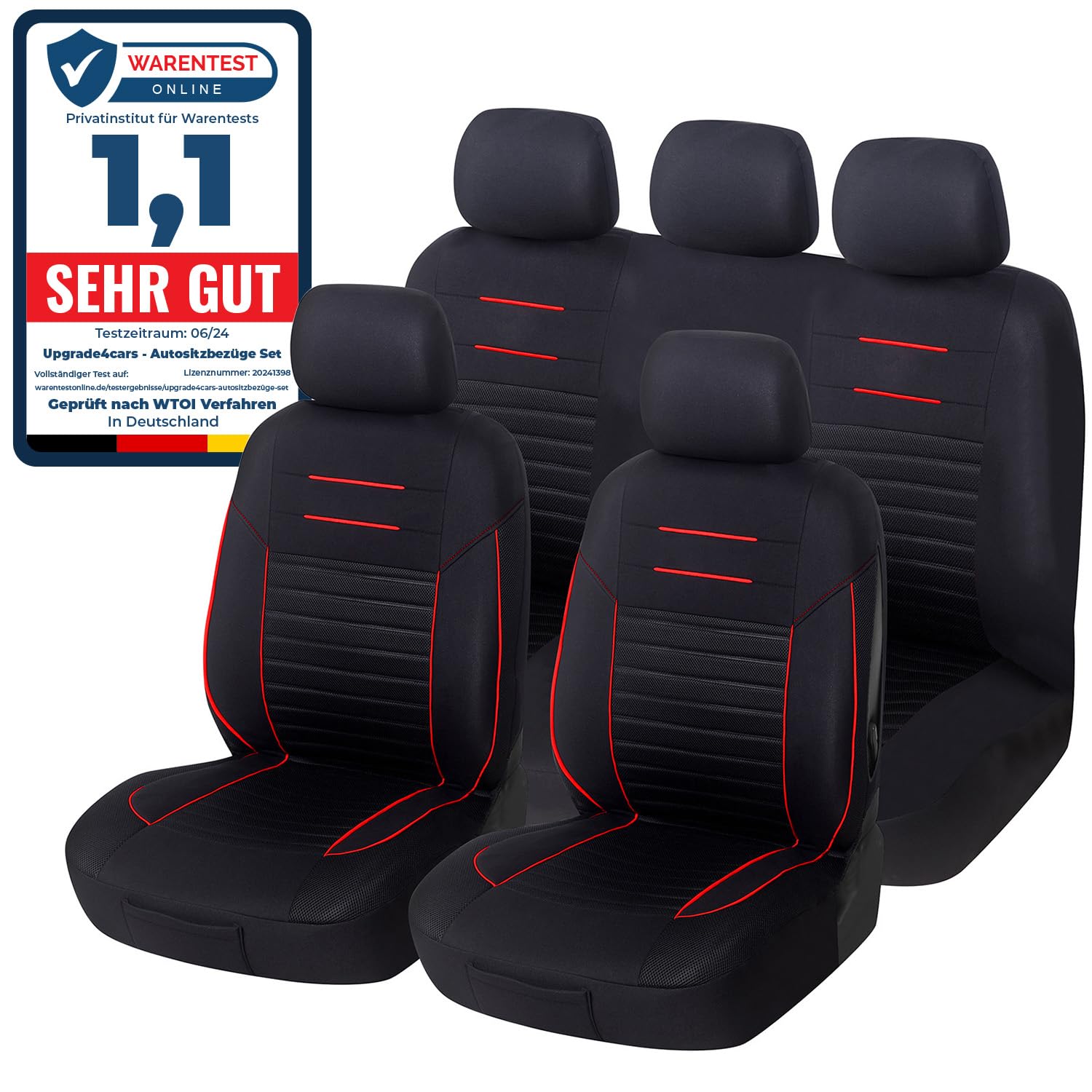 Upgrade4cars Auto-Sitzbezüge Set Universal | Auto-Schonbezüge für die Vordersitze & Rückbank | Auto-Sitzbezug Schwarz Rot von Upgrade4cars