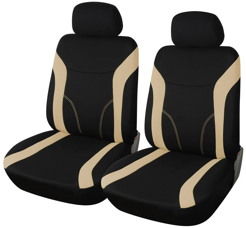 Upgrade4cars Auto-Sitzbezüge Vordersitze Beige Schwarz | Auto-Sitzschoner Set Universal für Fahrersitz & Beifahrer | Auto-Zubehör Innenraum von Upgrade4cars