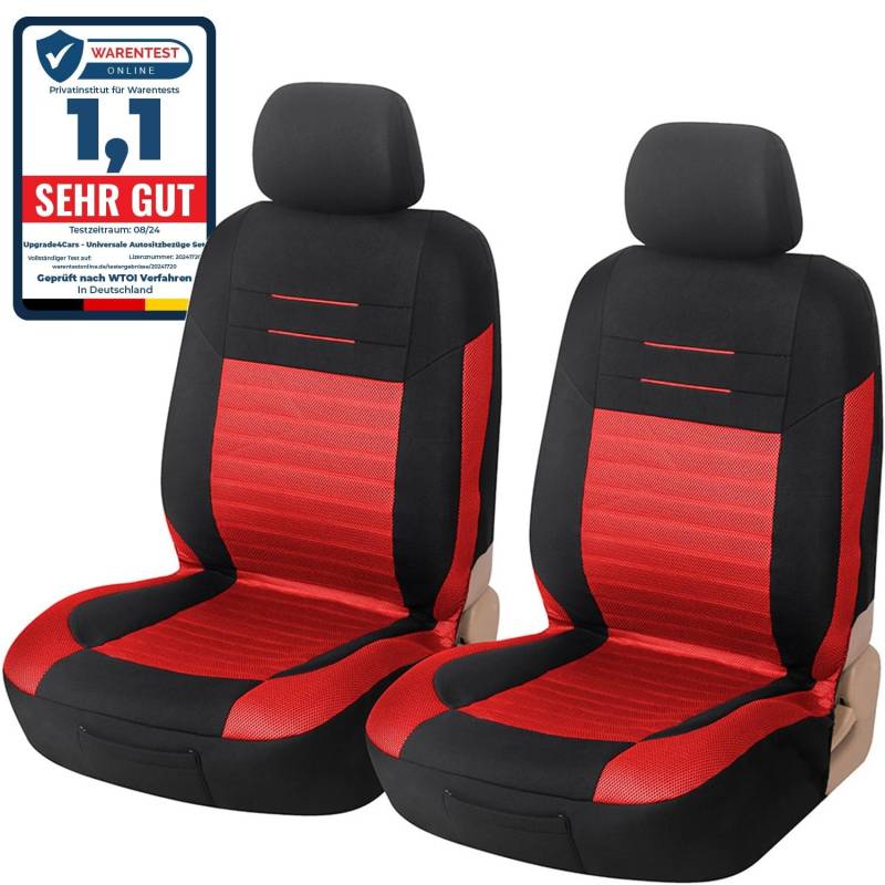 Upgrade4cars Auto-Sitzbezüge Vordersitze Rot Schwarz | Auto-Sitzbezug Set Universal | Auto-Schonbezüge für Fahrersitz & Beifahrer von Upgrade4cars