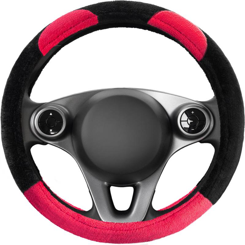 Upgrade4cars Lenkradbezug Winter Teddy Plüsch Pink | Fell Lenkradhülle Universal 37-39cm Warm & Weich | Rosa Autozubehör Innenraum Deko Geschenk-Ideen Geschenke für Frauen Männer von Upgrade4cars