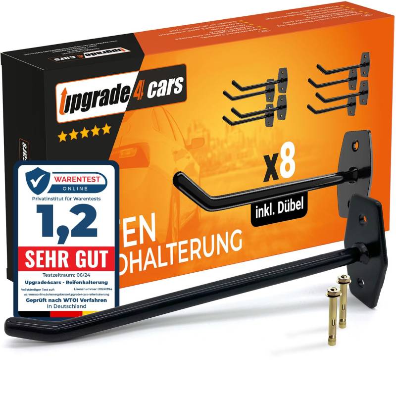 Upgrade4cars Reifen Wandhalterung für 8 Felgen | Reifenhalter Set inkl. Schrauben & Dübel | Autoreifen Halterung für die Wand | Wandhaken Garage gummiert in Schwarz von Upgrade4cars