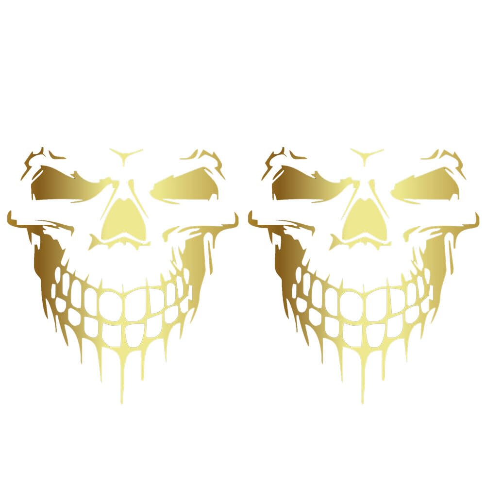 Uposao 2pcs Skull Totenkopf Autoaufkleber,Halloween Aufkleber Auto Schädel Motorhaube Aufkleber Personalisiert Karosserie Lackkratzer Heckscheibe Aufkleber für LKW Heckklappe Fenster Tür,Gold,36x40cm von Uposao