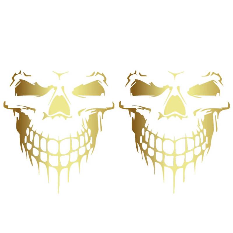 Uposao 2pcs Skull Totenkopf Autoaufkleber,Halloween Aufkleber Auto Schädel Motorhaube Aufkleber Personalisiert Karosserie Lackkratzer Heckscheibe Aufkleber für LKW Heckklappe Fenster Tür,Gold,36x40cm von Uposao