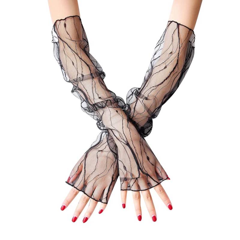 Handschuhe für Damen, Sommer Elegant Spitze Lang Handschuhe Armstulpen Sonnenschutz Fingerlose Handstulpen Hochzeit Brautstulpen Fahrhandschuhe für Hochzeit Party Karneval,Schwarz von Uposao