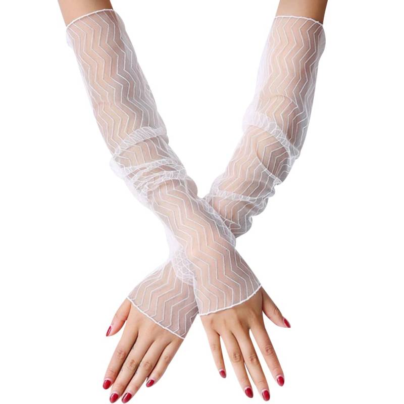 Uposao Handschuhe für Damen, Sommer Elegant Spitze Lang Handschuhe Armstulpen Sonnenschutz Fingerlose Handstulpen Hochzeit Brautstulpen Fahrhandschuhe für Hochzeit Party Karneval,Weiß #3 von Uposao