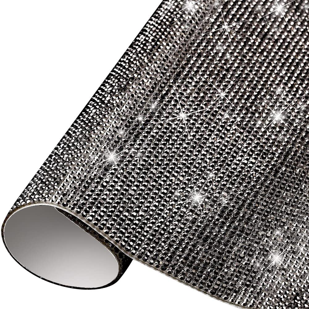 Selbstklebende Glitzer Strass Diamant Band,Kristall Strass Diamantband Edelstein Glitzersteine Bling Aufkleber für Party Dekoration Hochzeit Geburtstag Deko DIY Auto Handy Dekoration,Grau von Uposao