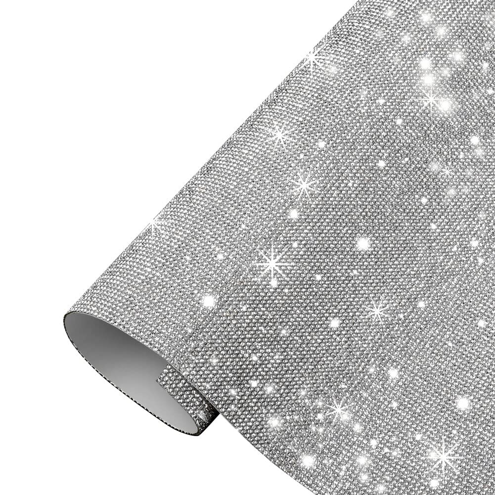 Selbstklebende Glitzer Strass Diamant Band,Kristall Strass Diamantband Edelstein Glitzersteine Bling Aufkleber für Party Dekoration Hochzeit Geburtstag Deko DIY Auto Handy Dekoration,Silber Weiss von Uposao