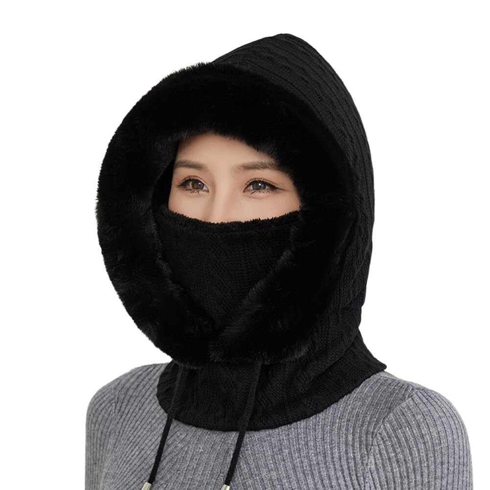 Sturmhaube Balaclava Damen,3 in 1 Winter Damen Strickmütze Dicke Fleecefutter Warm Skimütze mit Schal Schlupfmütze Skimütze Radfahren Mütze Schal Gesichtsmaske für Radfahren Skifahren Laufen Täglich von Uposao