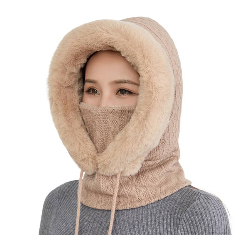 Sturmhaube Balaclava Damen,3 in 1 Winter Damen Strickmütze Dicke Fleecefutter Warm Skimütze mit Schal Schlupfmütze Skimütze Radfahren Mütze Schal Gesichtsmaske für Radfahren Skifahren Laufen Täglich von Uposao