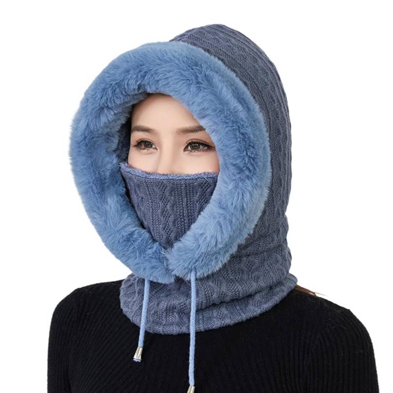 Sturmhaube Balaclava Damen,3 in 1 Winter Damen Strickmütze Dicke Fleecefutter Warm Skimütze mit Schal Schlupfmütze Skimütze Radfahren Mütze Schal Gesichtsmaske für Radfahren Skifahren Laufen Täglich von Uposao