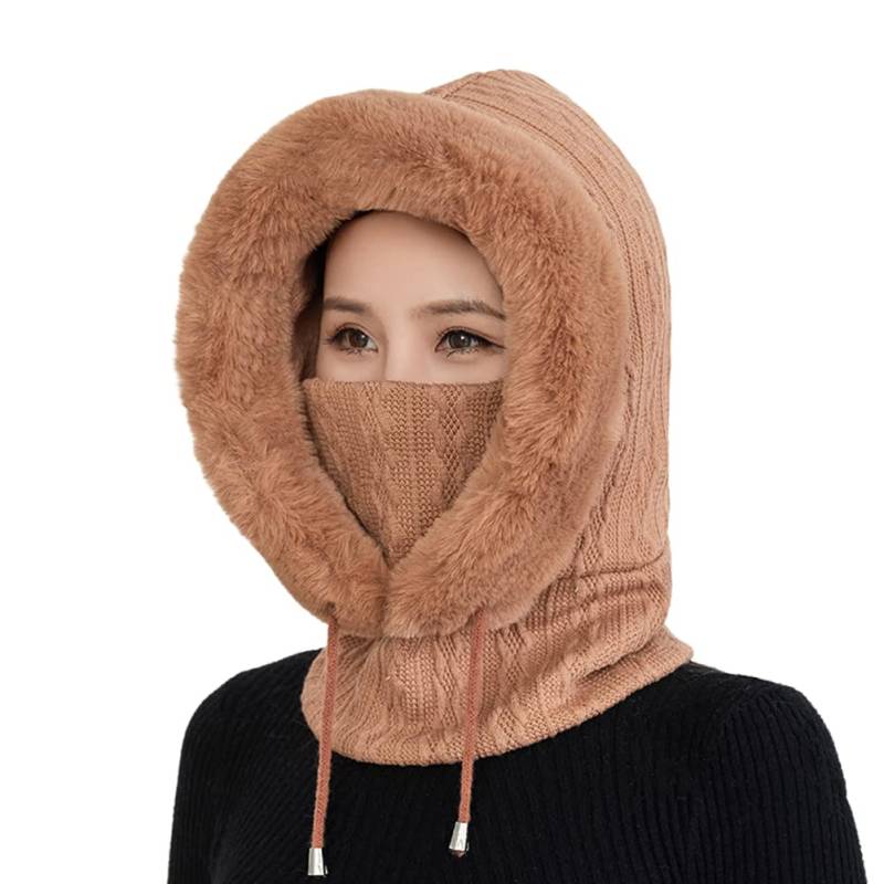 Sturmhaube Balaclava Damen,3 in 1 Winter Damen Strickmütze Dicke Fleecefutter Warm Skimütze mit Schal Schlupfmütze Skimütze Radfahren Mütze Schal Gesichtsmaske für Radfahren Skifahren Laufen Täglich von Uposao