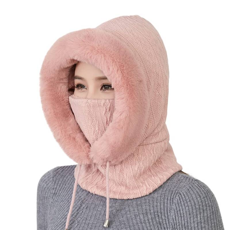 Sturmhaube Balaclava Damen,3 in 1 Winter Damen Strickmütze Dicke Fleecefutter Warm Skimütze mit Schal Schlupfmütze Skimütze Radfahren Mütze Schal Gesichtsmaske für Radfahren Skifahren Laufen Täglich von Uposao