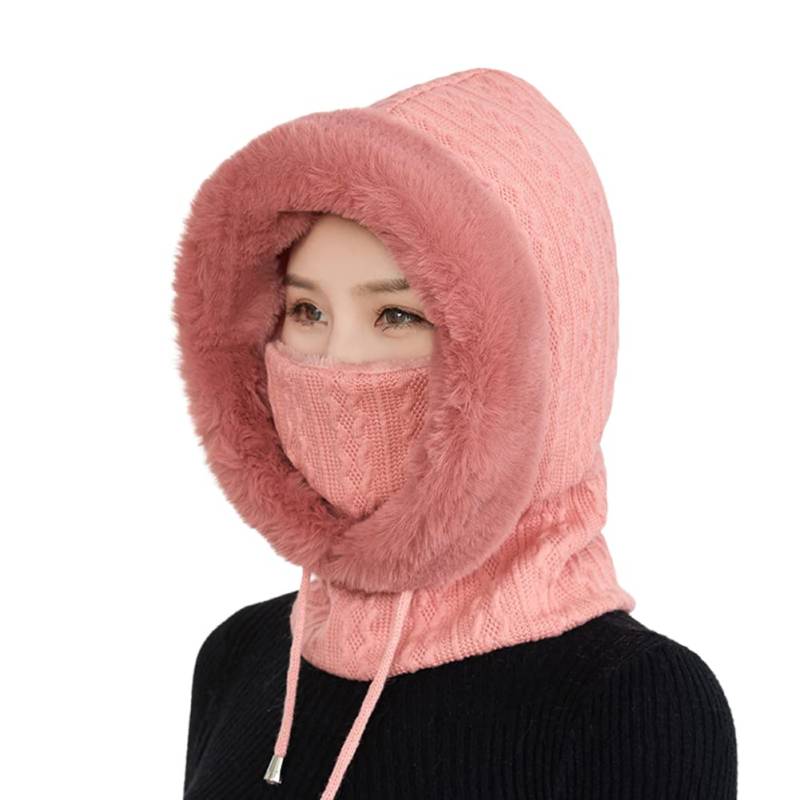 Sturmhaube Balaclava Damen,3 in 1 Winter Damen Strickmütze Dicke Fleecefutter Warm Skimütze mit Schal Schlupfmütze Skimütze Radfahren Mütze Schal Gesichtsmaske für Radfahren Skifahren Laufen Täglich von Uposao