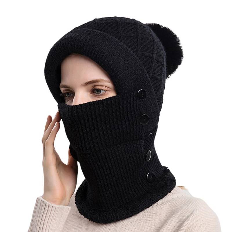 Sturmhaube Balaclava Damen,3 in 1 Winter Damen Strickmütze Dicke Fleecefutter Warm Skimütze mit Schal Schlupfmütze Skimütze Wintermütze Schal Gesichtsmaske für Radfahren Skifahren Laufen Täglich von Uposao