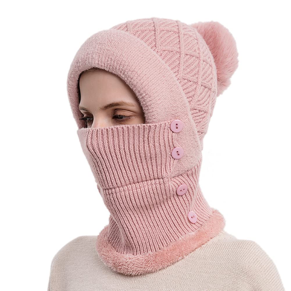 Sturmhaube Balaclava Damen,3 in 1 Winter Damen Strickmütze Dicke Fleecefutter Warm Skimütze mit Schal Schlupfmütze Skimütze Wintermütze Schal Gesichtsmaske für Radfahren Skifahren Laufen Täglich von Uposao