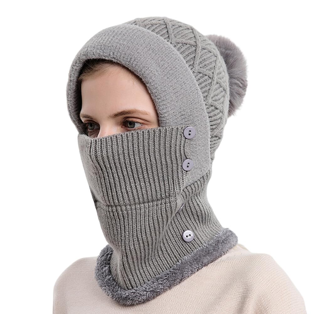 Sturmhaube Balaclava Damen,3 in 1 Winter Damen Strickmütze Dicke Fleecefutter Warm Skimütze mit Schal Schlupfmütze Skimütze Wintermütze Schal Gesichtsmaske für Radfahren Skifahren Laufen Täglich von Uposao