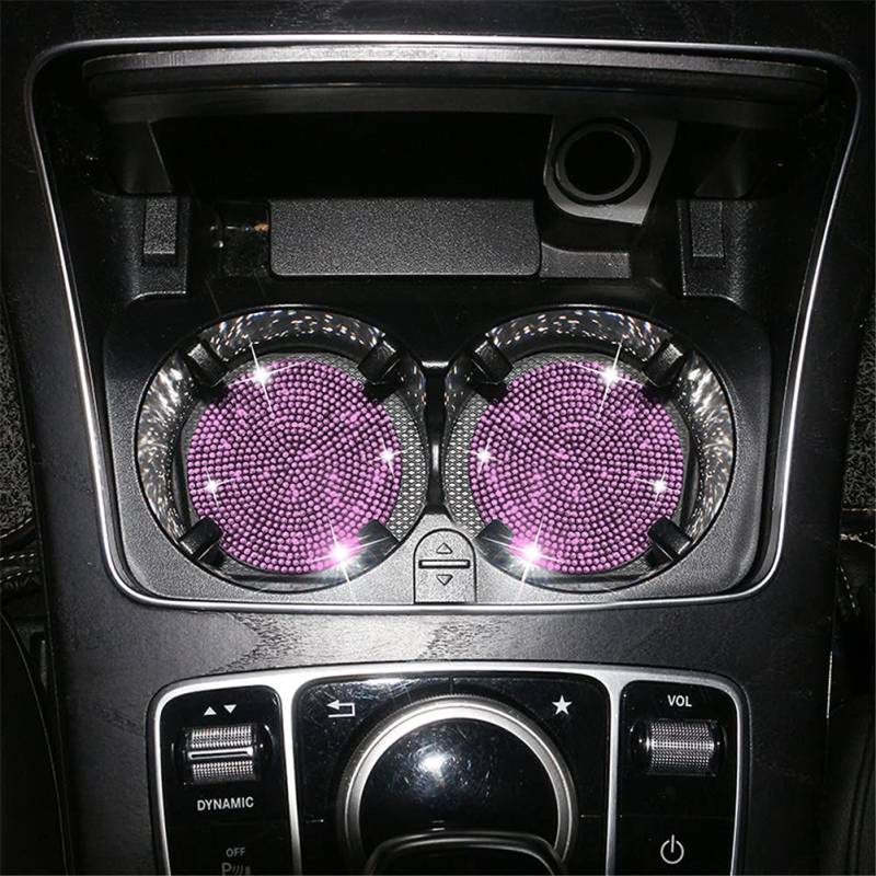 Uposao 2 Stück Bling Auto Untersetzer Getränkehalter Pad, Glitzer Strass rutschfeste Auto Silikon Untersetzer Einsatz Matte Getränk Untersetzer Bling Kristall Auto Zubehor Innenraum,Rosa von Uposao