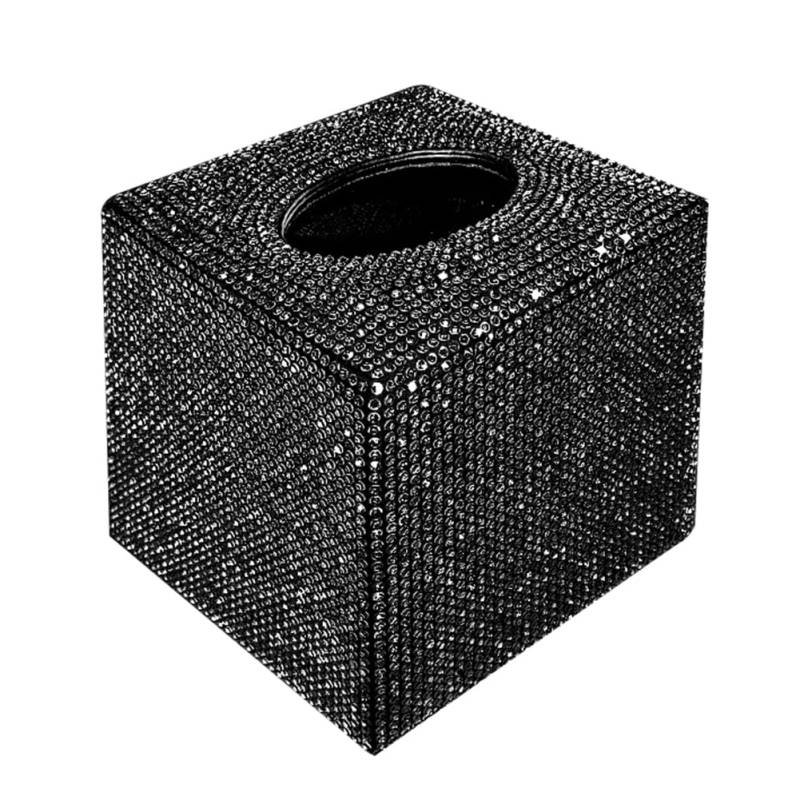 Uposao Bling Bling Auto Tissue Box, Quadratisch Glitzer Kristall Strass Taschentuchbox Kosmetiktücherbox Taschentuchspender Taschentuchhalter für Esszimmer Badezimmer Schlafzimmer Auto Büro,Schwarz von Uposao