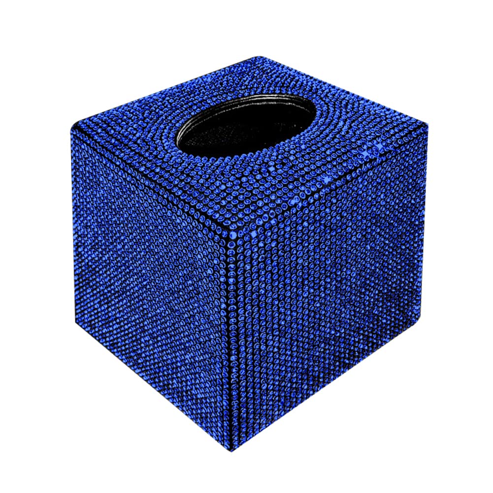 Uposao Bling Bling Auto Tissue Box, Quadratisch Glitzer Kristall Strass Taschentuchbox Kosmetiktücherbox Taschentuchspender Taschentuchhalter für Esszimmer Badezimmer Schlafzimmer Auto Büro,Blau von Uposao