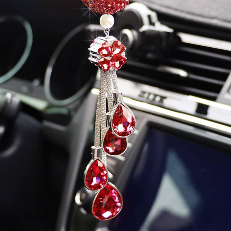 Uposao Bling Kristall Auto Rückspiegel Anhänger, Sonnenfänger Auto Rückspiegel Ornament Innenraum Zubehör Strass Charm für Auto Rückspiegel Auto Hängende Anhänger Autodekoration Kristallkugel von Uposao