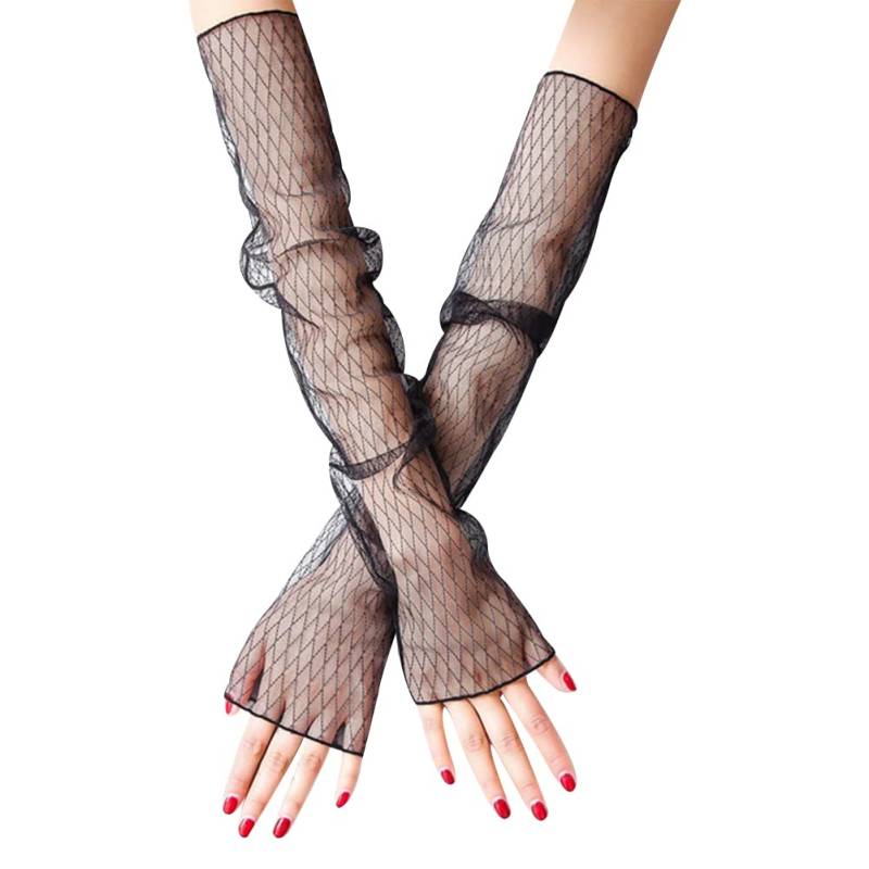 Uposao Handschuhe für Damen, Sommer Elegant Spitze Lang Handschuhe Armstulpen Sonnenschutz Fingerlose Handstulpen Hochzeit Brautstulpen Fahrhandschuhe für Hochzeit Party Karneval,Schwarz #2 von Uposao