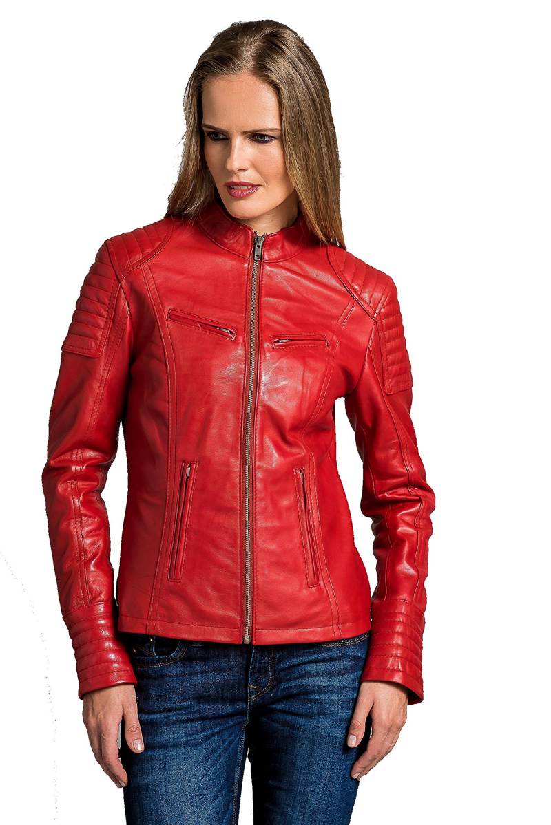 Urban Leather Damen Coole kurze Biker Damen Lederjacke LB01 UR-149, Rot, XXXL (Herstellergröße: XXXL) von Urban Leather