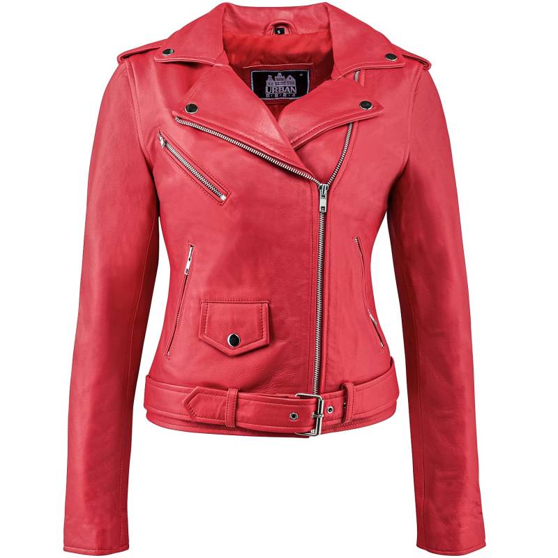 URBAN LEATHER Damen Ur-193 Perfecto Retro Damen Lederjacke rot lamm nappa, Rot, M EU von Urban Leather