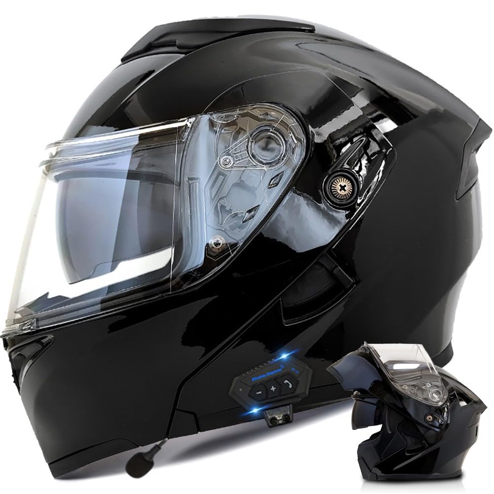 Bluetooth Motorrad Klapphelm, Motorradhelm mit Doppelvisier, ECE Zertifiziert Integralhelm mit Eingebautem Mikrofon für Automatische Reaktion, Sturzhelm für Erwachsene Damen Herren von Uueybsg