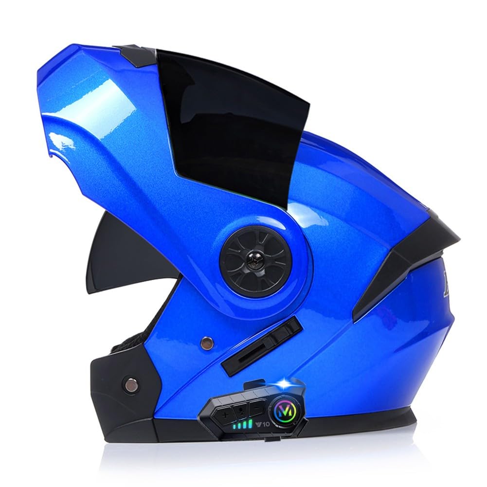 Bluetooth Motorradhelm Motorrad Klapphelme Integralhelm mit Doppelvisier Blendfreier Integrierter Helm DOT/ECE Zertifiziert Racing Crash Helm für Erwachsene Damen und Herren von Uueybsg