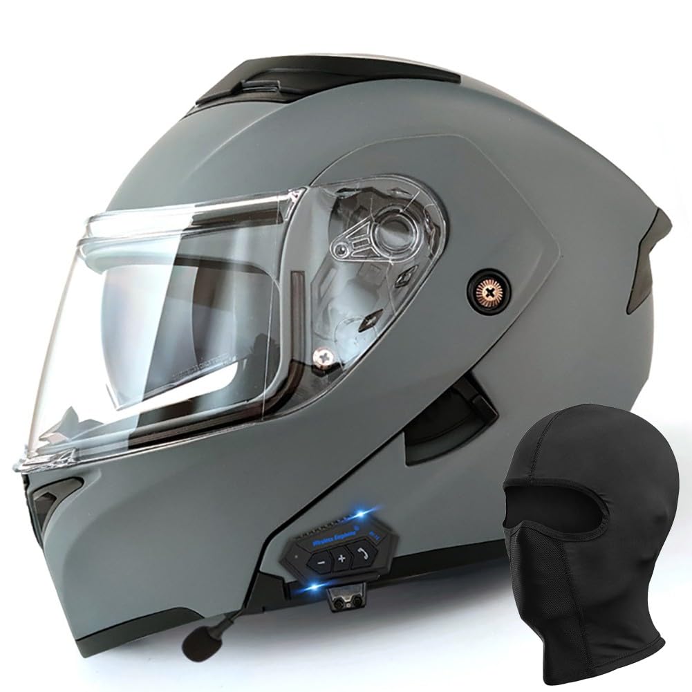 Motorradhelm mit Bluetooth, Motorrad Klapphelm mit Doppelvisier, ECE Zertifiziert, Integralhelm mit Mikrofon für Automatische Reaktion, Modularer Helm für Erwachsene Männer Frauen von Uueybsg