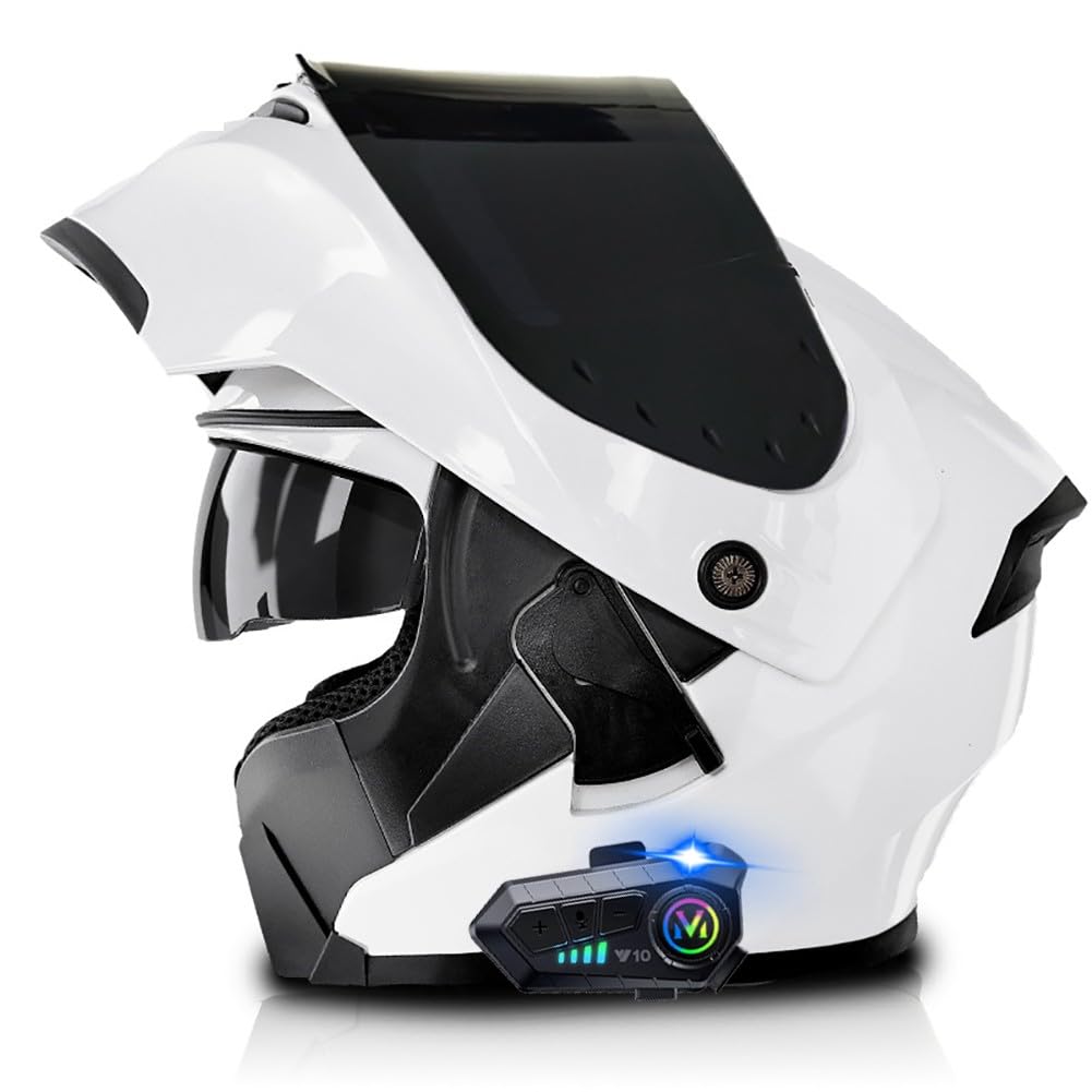 Motorradhelm mit Bluetooth Motorrad Klapphelme mit Anti-Fog Doppelvisier ECE Zertifizierung mit Mikrofon für Automatische Reaktion Integralhelm für Erwachsene Männer und Frauen von Uueybsg