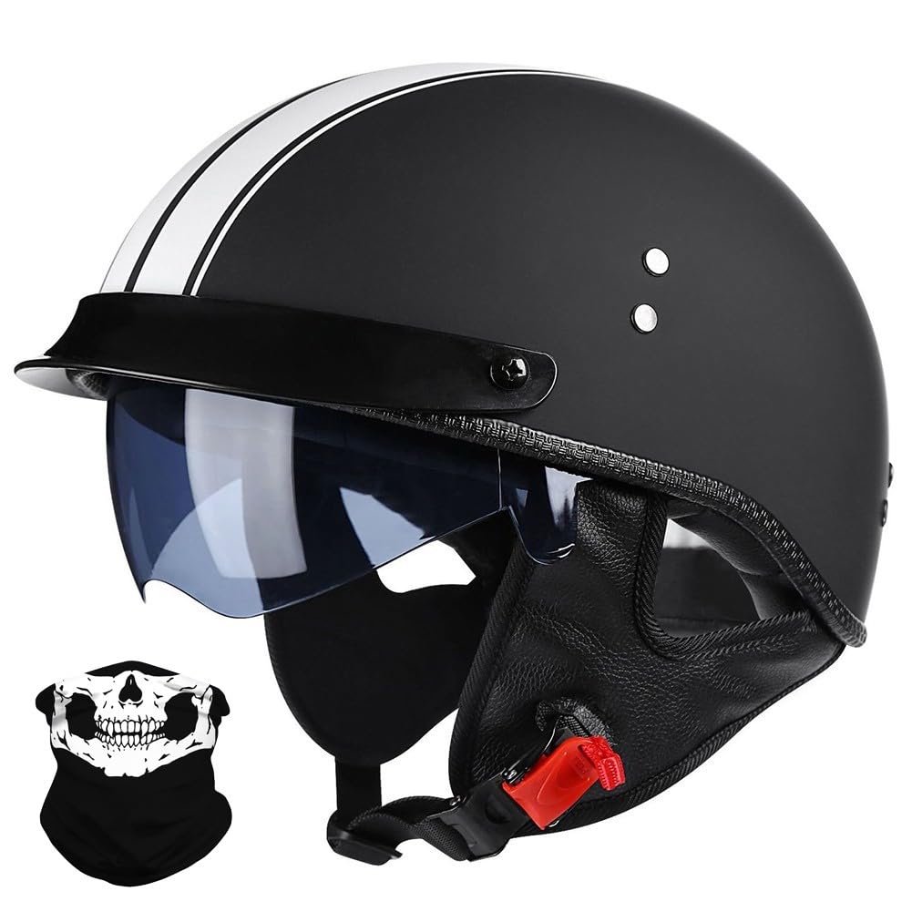 Retro Motorradhelm Deutsche Jethelm, Motorrad Halbhelme mit Visier, Vintage Halbschalenhelm mit ECE, Fahrrad Cruiser Chopper Moped Roller Scooter Helm für Erwachsene Damen Herren von Uueybsg