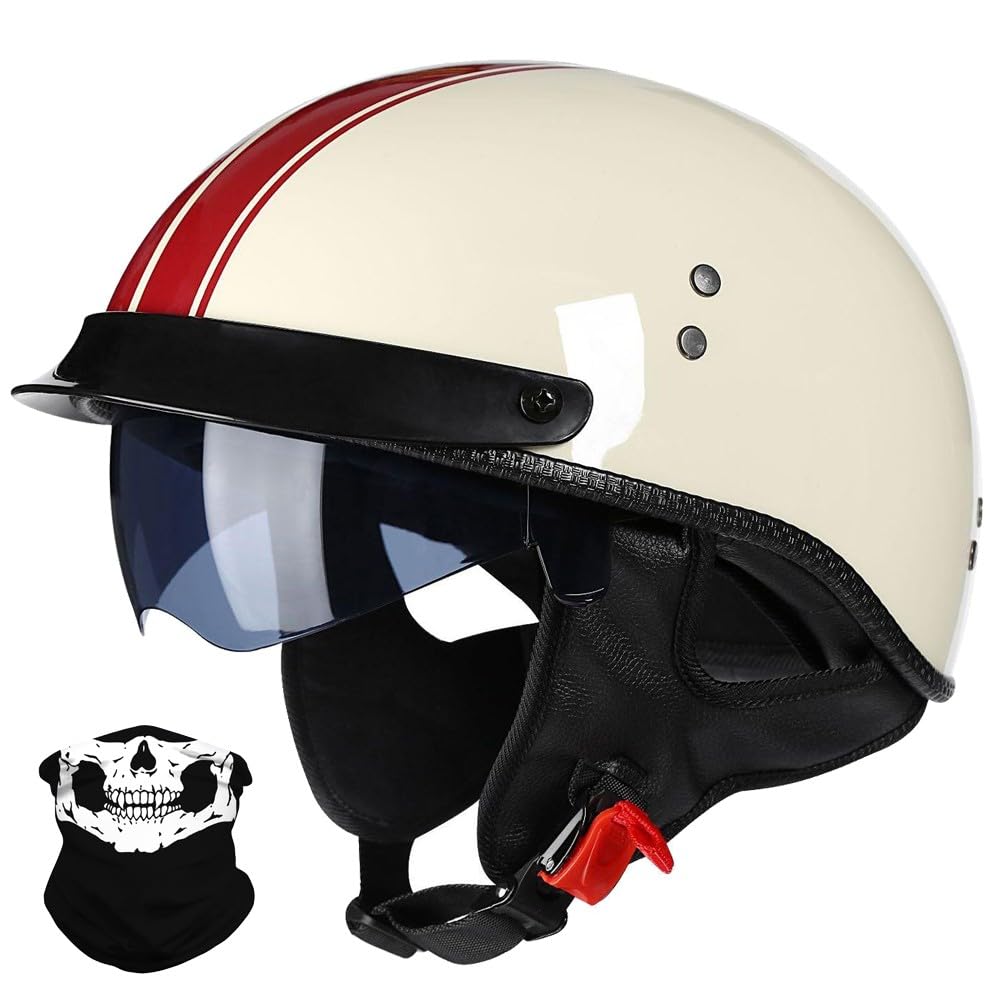 Retro Motorradhelm Deutsche Jethelm, Motorrad Halbhelme mit Visier, Vintage Halbschalenhelm mit ECE, Fahrrad Cruiser Chopper Moped Roller Scooter Helm für Erwachsene Damen Herren von Uueybsg