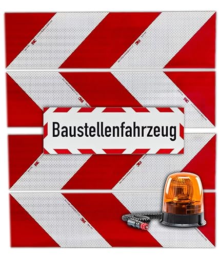 UvV Rundum Kennleuchte orange magnetisch + 4 x 3M-Folien magnetische Kfz-Warnmarkierung (nur für Kfz ohne Alu Flächen) 45x15 cm Reflex Magnetschild (LED + Baustellenfahrzeug) von UvV