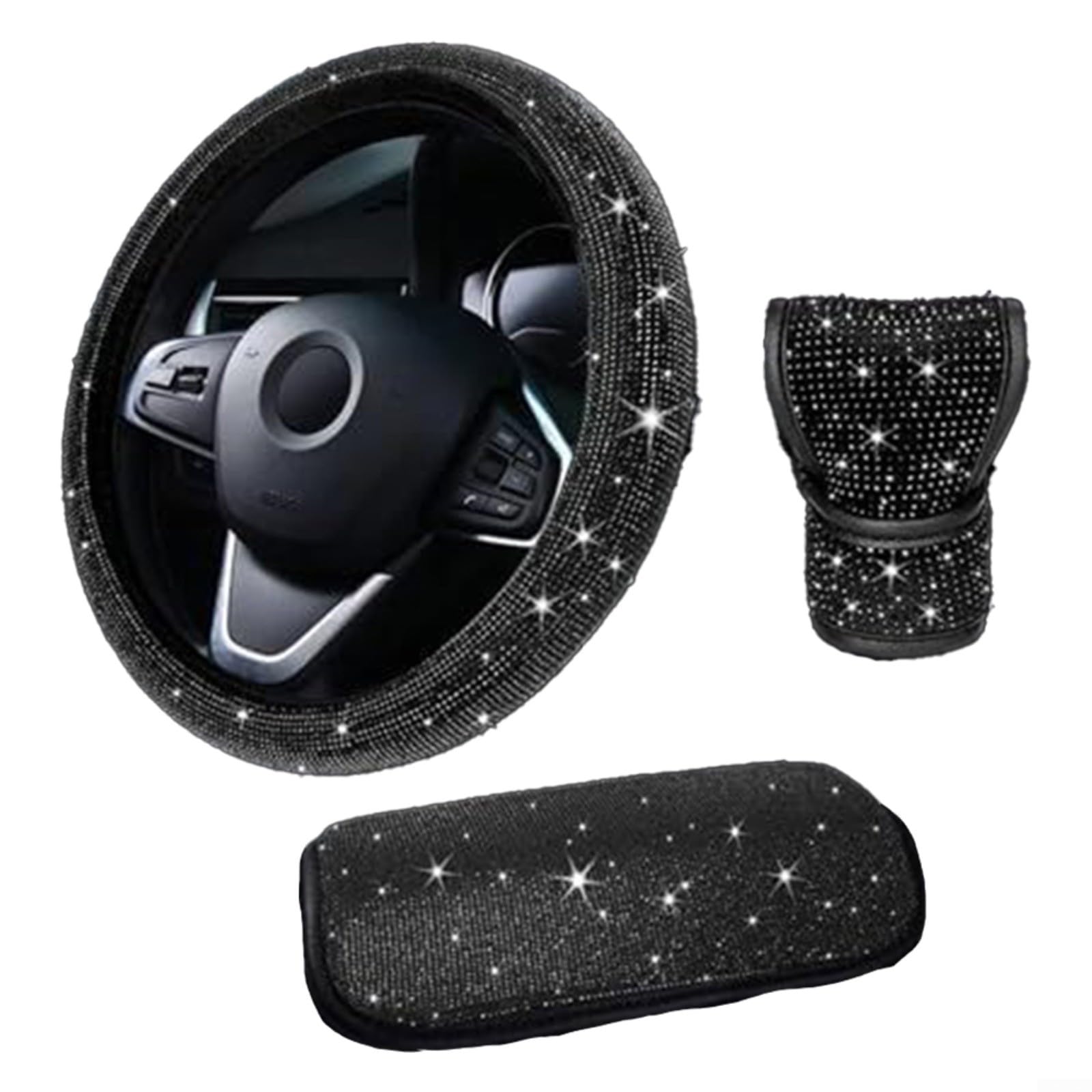 Uwithdanceme 1 x Lenkradbezug-Set, glitzerndes Auto-Zubehör-Set für Damen, sichere, rutschfeste Passform, glitzernde Lenkradabdeckung, Autozubehör von Uwithdanceme