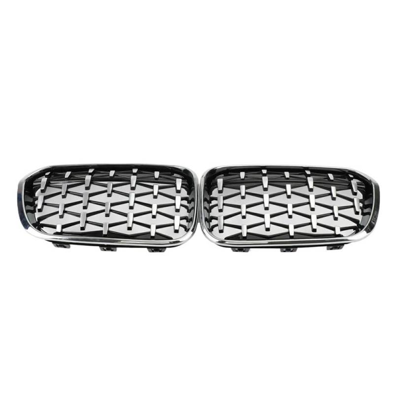 VAAKLM Auto Front Kühlergrill Kompatibel Mit 1er F20 F21 116i 118i 2015 2016 2017 2018 2019 Diamonds Style Kühlergrill Stoßfängergitter Fronteinlassgitter Zubehör(ChromeSilver) von VAAKLM