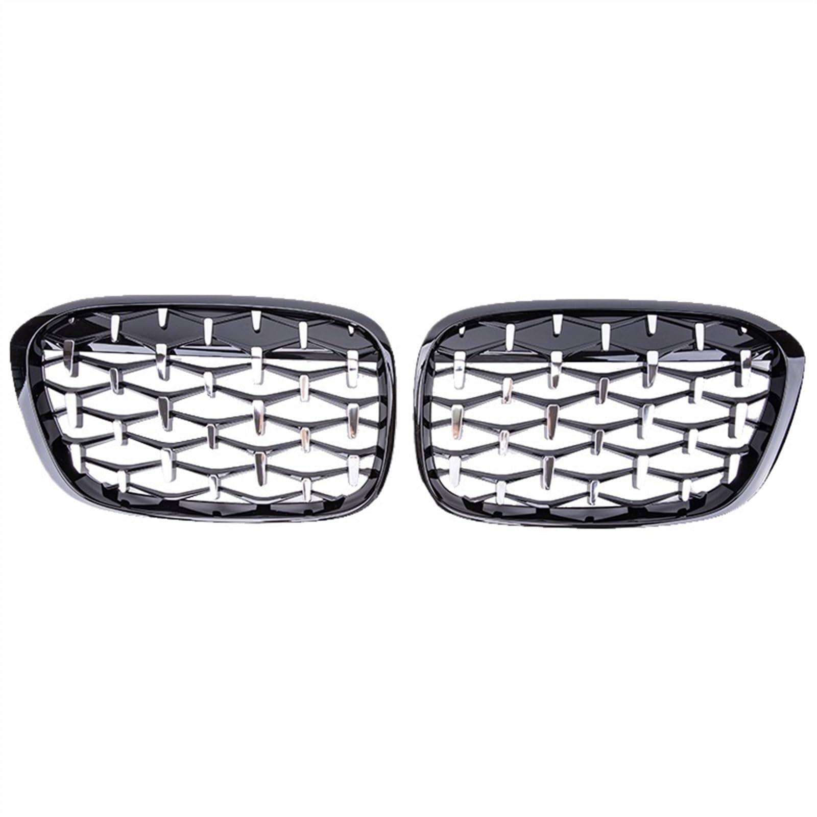 VAAKLM Auto Front Kühlergrill Kompatibel Mit X1 F48 F49 2016 2017 2018 2019 Auto Diamant Styling Front Nierengrill Renngrill Glanz Schwarz Grills Zubehör(Black Silver) von VAAKLM