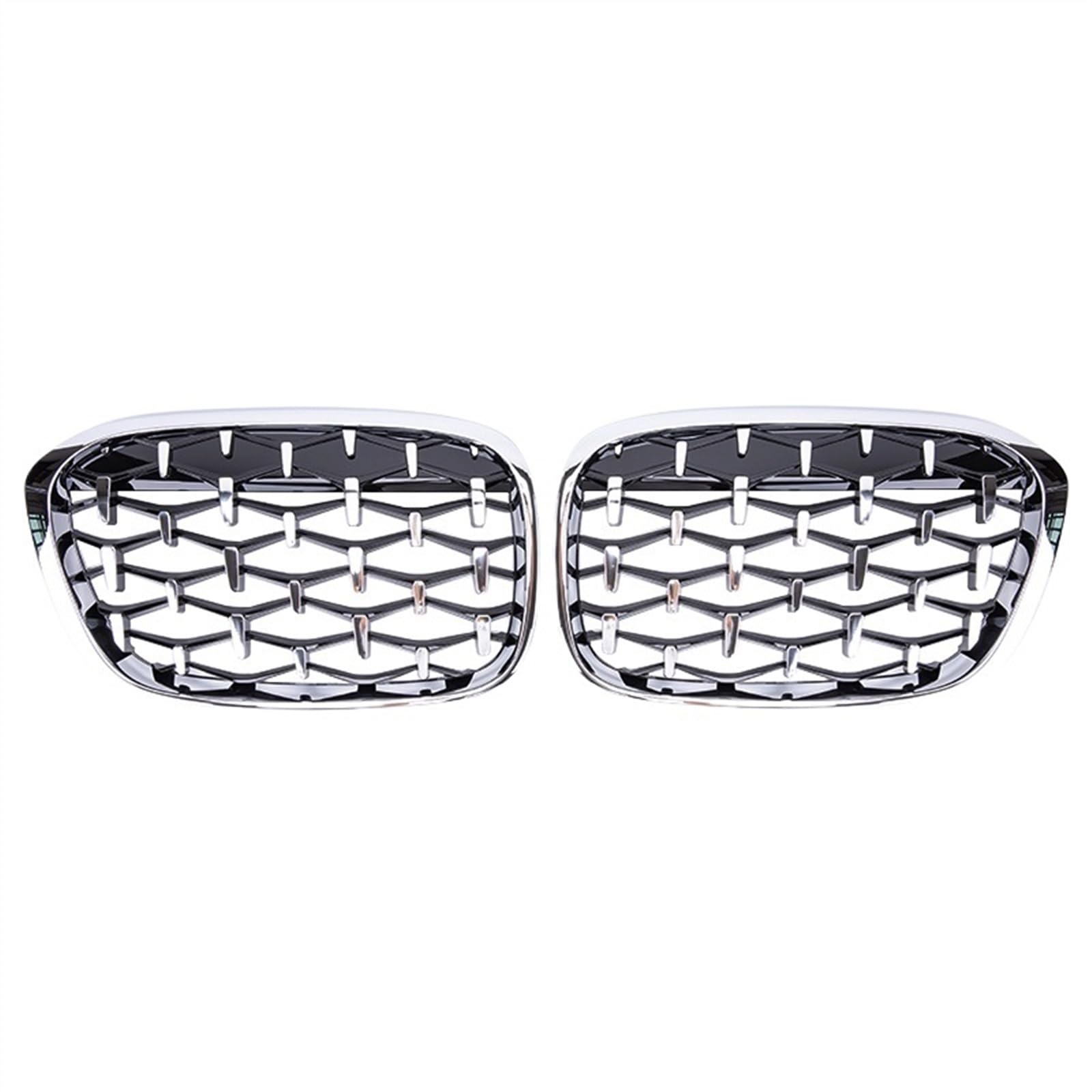 VAAKLM Auto Front Kühlergrill Kompatibel Mit X1 F48 F49 2016 2017 2018 2019 Schwarz Glänzende Grills Zubehör Auto-Styling-Gitter Stoßstangennetz Fronteinlassgitter(Full Silver) von VAAKLM