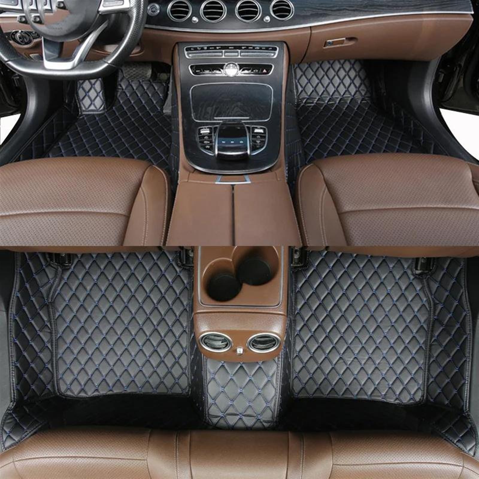 VAAKLM Auto teppiche Kompatibel Mit Captur 2014 2015 2016 2017 Auto-Bodenmatte, Innen-Fußpolster, Luxuriöses Komplettes Set, Teppiche, Auto-Zubehör, Innen-Anti-Rutsch-Matte(Black Blue) von VAAKLM