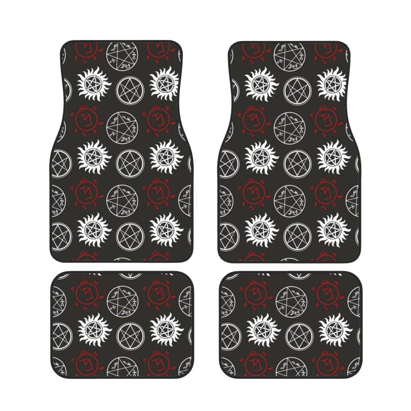 Supernatural Symbole Schwarz Druck Auto Fußmatten Universal Teppich Fußmatten für Autos Anti-Rutsch Vorne Hinten Auto Fußmatten Sets von 4 Stück Auto Zubehör von VACSAX