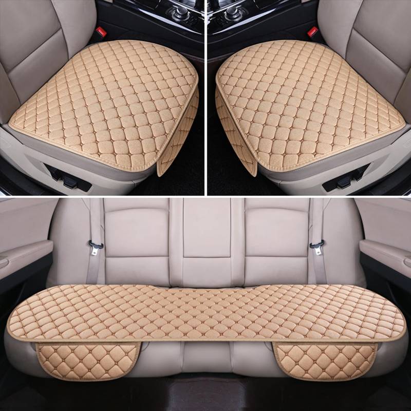 VALBEL Auto Sitzauflagen Universal Sitzkissen Autositzbezüge Vorne Hinten Sitzbezüge Fahrzeuge Stuhl Pad Mat rutschfest Bequem (Beige,3-teiliges Set) von VALBEL