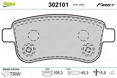 Valeo Bremsbeläge hinten (Satz) [Hersteller-Nr. 302101] für Renault von VALEO