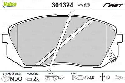 Valeo Bremsbeläge vorne (Satz) [Hersteller-Nr. 301324] für Hyundai, Kia von VALEO