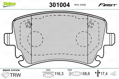 Valeo Bremsbelagsatz, Scheibenbremse [Hersteller-Nr. 301004] für Audi, VW von VALEO