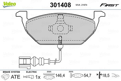 Valeo Bremsbelagsatz, Scheibenbremse [Hersteller-Nr. 301408] für Audi, Seat, Skoda, VW von VALEO