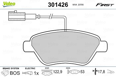 Valeo Bremsbelagsatz, Scheibenbremse [Hersteller-Nr. 301426] für Abarth, Alfa Romeo, Citroën, Fiat, Lancia, Peugeot von VALEO