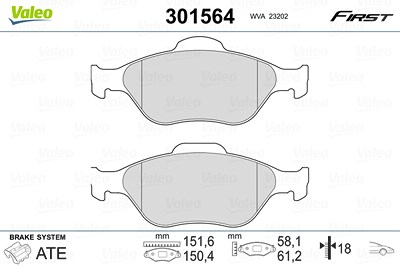 Valeo Bremsbelagsatz, Scheibenbremse [Hersteller-Nr. 301564] für Ford, Mazda von VALEO