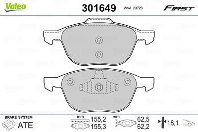 Valeo Bremsbelagsatz, Scheibenbremse [Hersteller-Nr. 301649] für Ford, Mazda, Volvo von VALEO